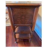 Antique Burl Walnut Console Chest w Leather Top - 4 Drawers on Casters