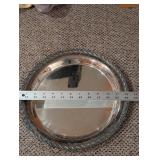 Round Silver-Plated Serving Tray with Beaded Edge and Dual Handles