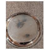 Round Silver-Plated Serving Tray with Beaded Edge and Dual Handles
