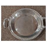 Round Silver-Plated Serving Tray with Beaded Edge and Dual Handles