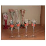 Champagne Flute Glass Set - Assorted Twisted Stems, Pink/Teal/Clear