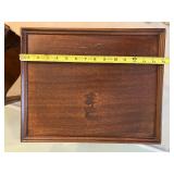 Pair of Dark Wood End Tables with Carved Brackets and Lower Shelf