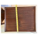 Pair of Dark Wood End Tables with Carved Brackets and Lower Shelf