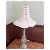 Vintage Button-Front Table Lamp with Pink Linen Shade (7 Buttons)