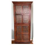 Antique-Style Wooden Cabinet - 4 Panel Doors with Decorative Embossed Inserts
