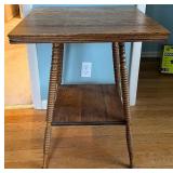 Vintage Oak End Table with Two-Tier Shelf and Turned Rope-Style Legs