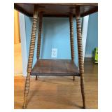 Vintage Oak End Table with Two-Tier Shelf and Turned Rope-Style Legs