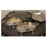 Silver-Plate Serving Trays - Ornate Pierced Edges - Made in India (Lot of 4)