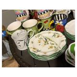 Vietri Italian Ceramic Dinnerware & Mugs - Bird & Cherry Motifs, Assorted Plates & Pitcher