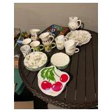 Vietri Italian Ceramic Dinnerware & Mugs - Bird & Cherry Motifs, Assorted Plates & Pitcher