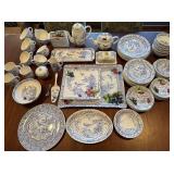 Gien France Ciseaux Bleu Dinnerware Set - Blue & White Plates, Teapot, Cups