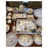 Gien France Ciseaux Bleu Dinnerware Set - Blue & White Plates, Teapot, Cups