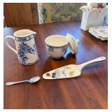 Gien France Ciseaux Bleu Dinnerware Set - Blue & White Plates, Teapot, Cups