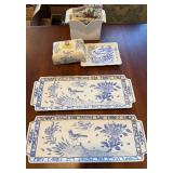 Gien France Ciseaux Bleu Dinnerware Set - Blue & White Plates, Teapot, Cups