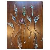 Glass Flower Stem Sculptures - Hand-Blown, Curved Stems with Colored Interiors