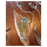 Glass Flower Stem Sculptures - Hand-Blown, Curved Stems with Colored Interiors