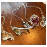 Glass Flower Stem Sculptures - Hand-Blown, Curved Stems with Colored Interiors