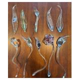 Glass Flower Stem Sculptures - Hand-Blown, Curved Stems with Colored Interiors