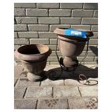 Terracotta Urn-Style Planters & Wrought Iron Stand - Set of 2