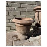Terracotta Urn-Style Planters & Wrought Iron Stand - Set of 2