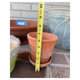 4-Piece Ceramic Plant Pots Set: Blue Leaf-Pattern Tall Planter, Terracotta & Green Pots