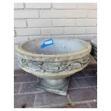 Cast Stone Planter Urns - Pair with Relief Carvings for Garden Decor