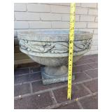Cast Stone Planter Urns - Pair with Relief Carvings for Garden Decor