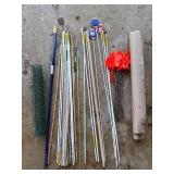 Assorted Poles & Stakes - Green Mesh Roll, Flag Pennants, Paper Roll