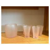Pink Frosted Glass Tumblers - 1 Tall & 6 Short (7-Piece Set)