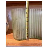 Green Ribbed Glass Vase Planter - 9 in L x 4.5 in W x 6 in H - Unmarked