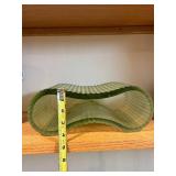 Green Ribbed Glass Vase Planter - 9 in L x 4.5 in W x 6 in H - Unmarked