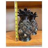 Pineapple Candle Holders - Black Metal with Glass Panels (Set of 2)
