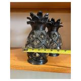 Pineapple Candle Holders - Black Metal with Glass Panels (Set of 2)