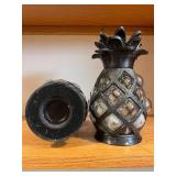 Pineapple Candle Holders - Black Metal with Glass Panels (Set of 2)