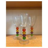 Colorful Beaded Stem Wine Glasses (Lot of 3)