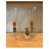 Colorful Beaded Stem Wine Glasses (Lot of 3)