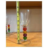 Colorful Beaded Stem Wine Glasses (Lot of 3)