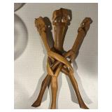 Wooden Sculpture - Three Intertwined Arms Knot, 11 in Tall