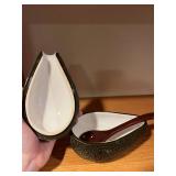 Avocado-Shaped Ceramic Serving Dish with Lid and Spoon