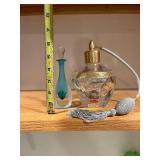 Moser Czech Lead-Free Perfume Bottle w/ Atomizer, Turquoise Glass Bottle & Tassel (Lot of 3)