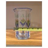 Kosta Sweden Sea Glass Bank Hand-Painted Vase - 7 in Tall, Clear Art Glass