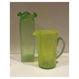 Emerald Green Glass Decanter & Pitcher - 12-Inch Tall Bottle with Sculpted Rim