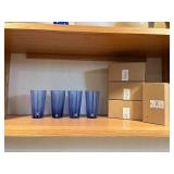 Blue Faceted Glass Tumblers - Set of 4, Approximately 6 in Tall, 3 in Diameter