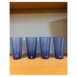Blue Faceted Glass Tumblers - Set of 4, Approximately 6 in Tall, 3 in Diameter