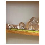 Crystal Glass Figurines - Cat, Peacock & Leaf - 3-Piece Set