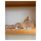 Crystal Glass Figurines - Cat, Peacock & Leaf - 3-Piece Set