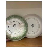 Berry Bowl with Draining Holes & Plate - Green Transferware, Italy - 7 in Diameter