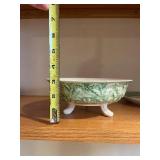 Berry Bowl with Draining Holes & Plate - Green Transferware, Italy - 7 in Diameter