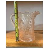 Pink Glass Pitcher With Floral Embossed Pattern And 4 Matching Tumblers - 5-Piece Set