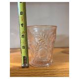 Pink Glass Pitcher With Floral Embossed Pattern And 4 Matching Tumblers - 5-Piece Set